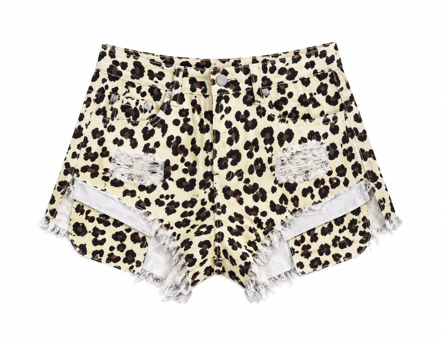 Leopard Denim Shorts με Destroyed Λεπτομέρειες