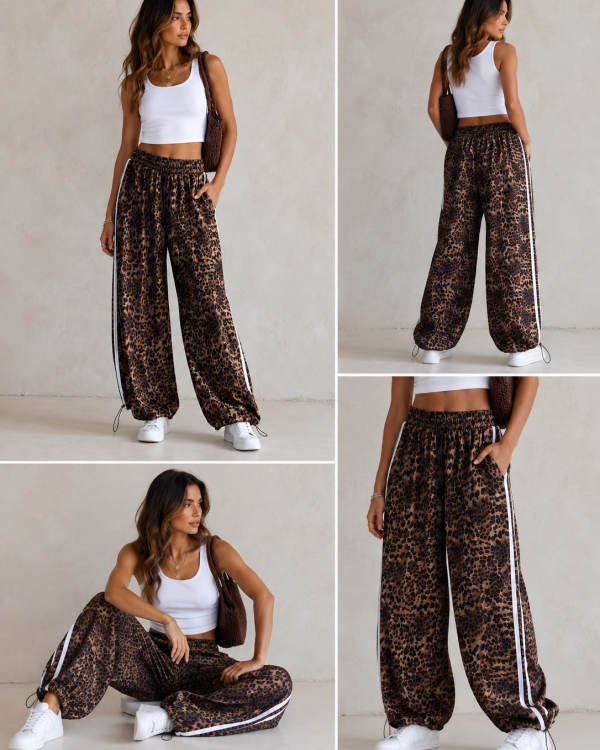 Leopard Wide Leg Jogger Παντελόνα
