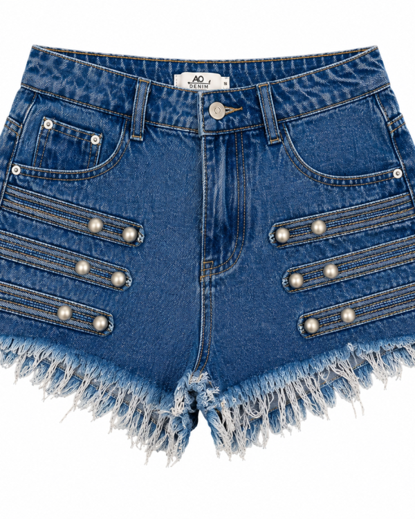 Denim Shorts με Διακοσμητικές Τρέσες & Frayed Τελείωμα