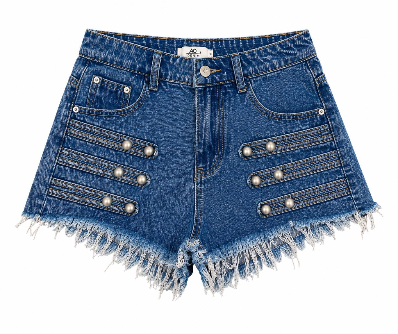 Denim Shorts με Διακοσμητικές Τρέσες & Frayed Τελείωμα