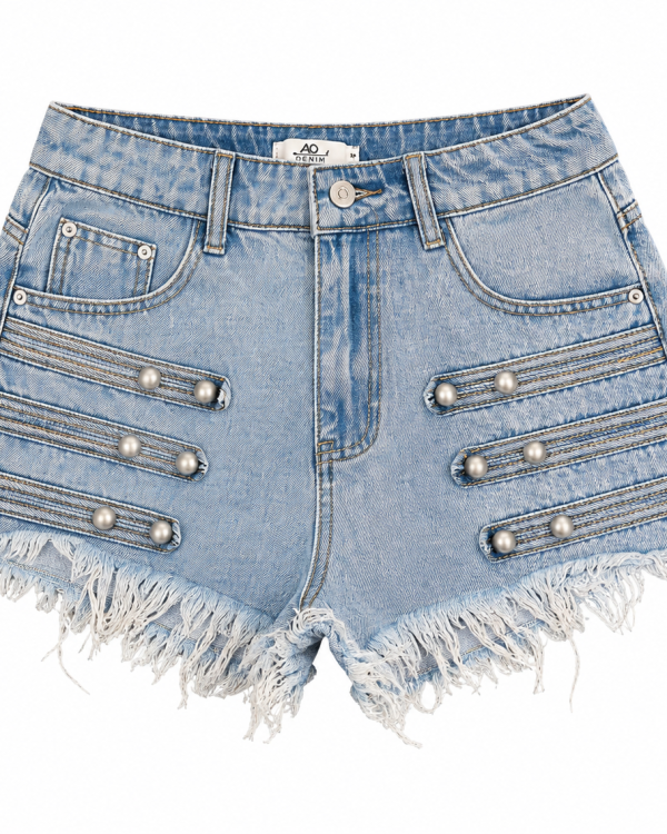 Denim Shorts με Διακοσμητικές Τρέσες & Frayed Τελείωμα