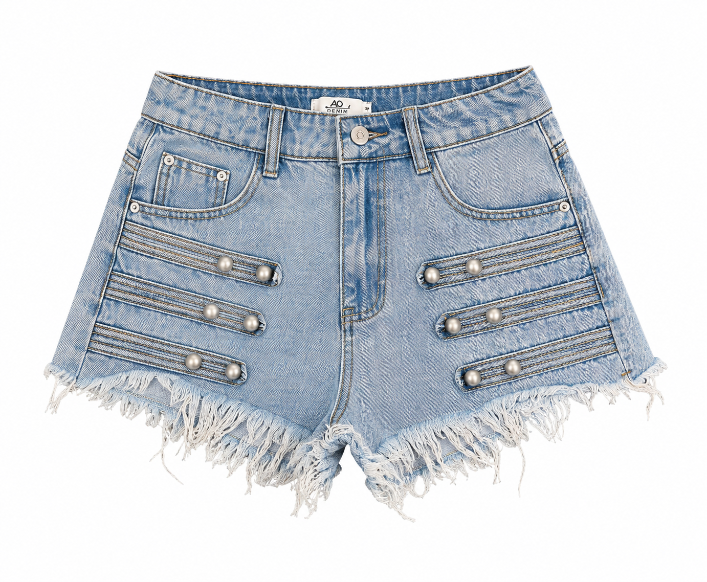 Denim Shorts με Διακοσμητικές Τρέσες & Frayed Τελείωμα