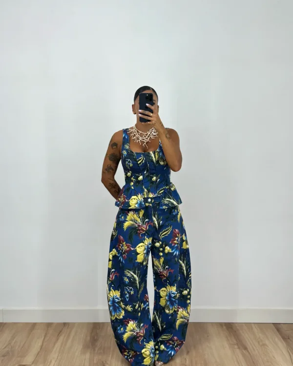 Floral Σετ Corset & Wide Leg Παντελόνα