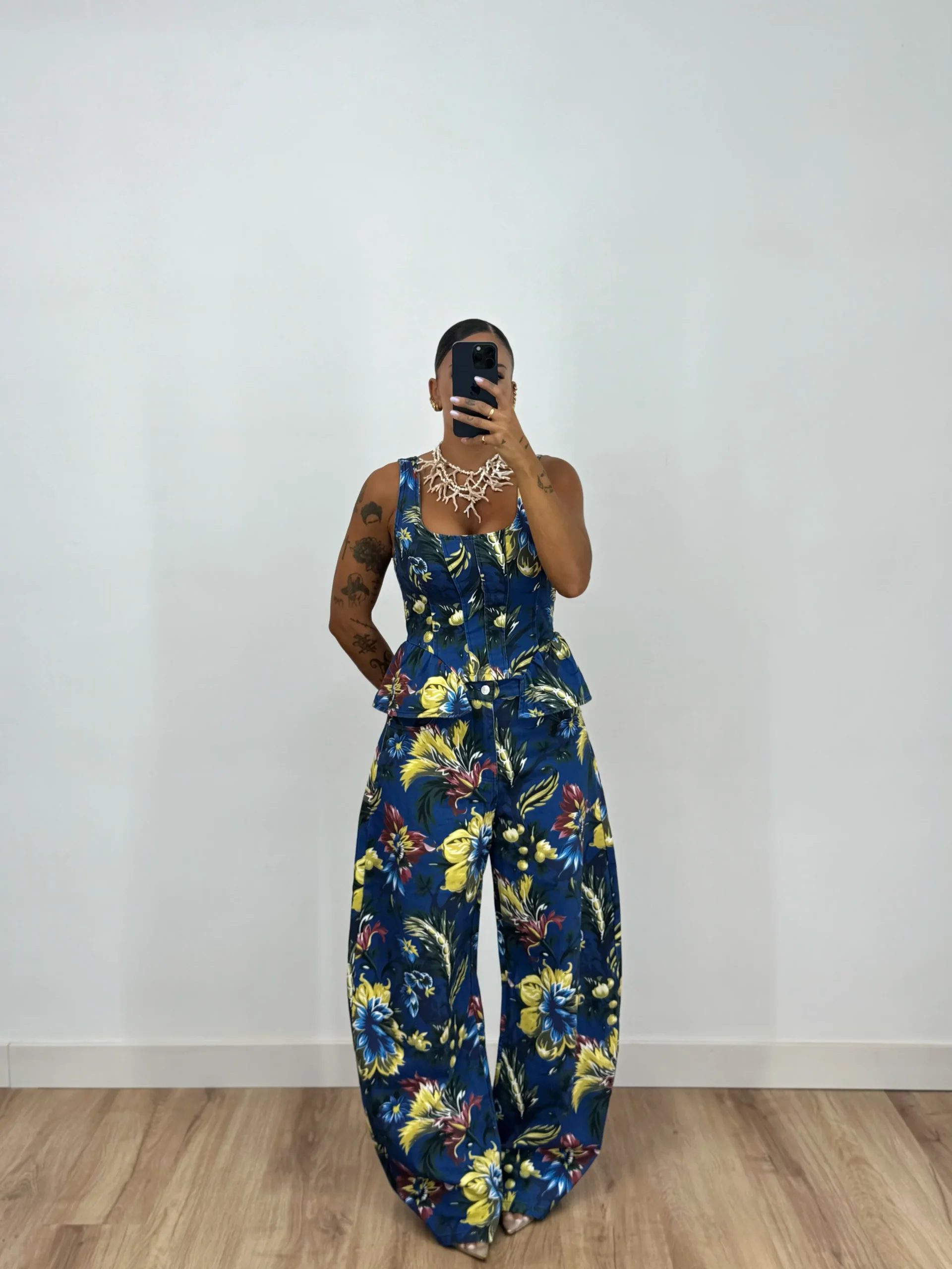 Floral Σετ Corset & Wide Leg Παντελόνα
