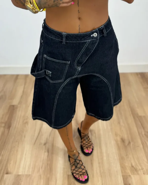 Denim Βερμούδα με Contrast Ραφές