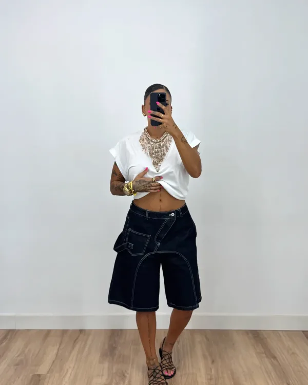 Denim Βερμούδα με Contrast Ραφές