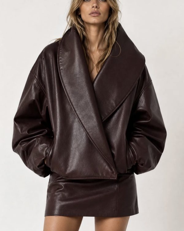 Jacket Δερματίνης με Balloon Sleeves