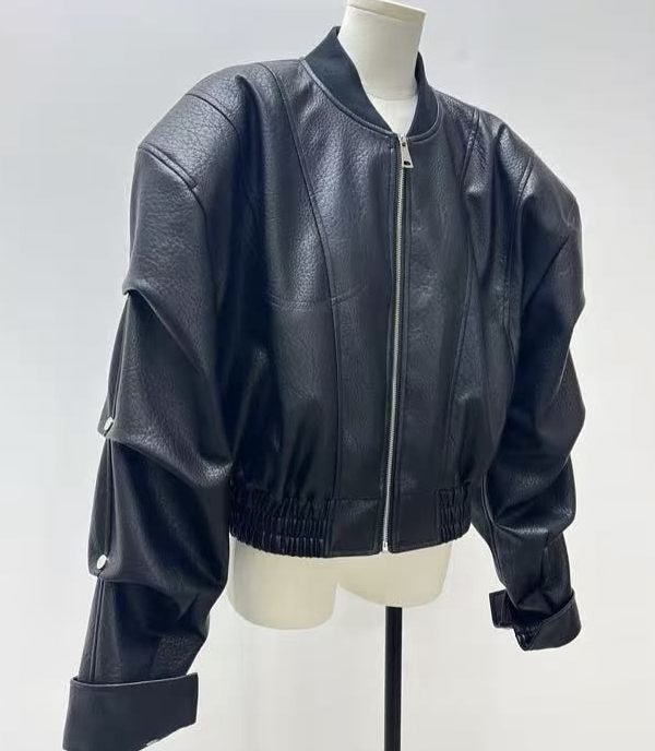 Architectural Faux Leather Bomber