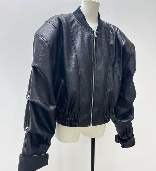 Architectural Faux Leather Bomber