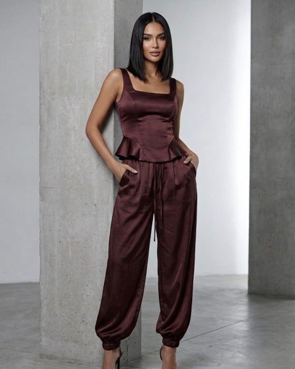 Satin Peplum Set – Σετ Τοπ & Balloon Παντελόνι