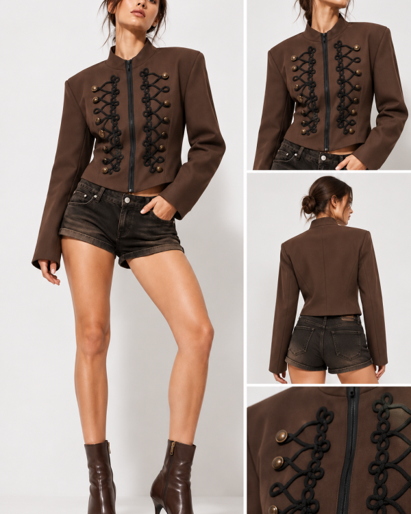 Cropped Jacket με Διακοσμητικά Κουμπιά & Κορδόνια