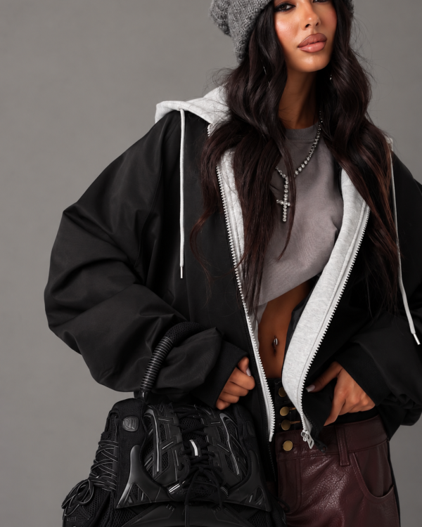 Oversized Bomber Jacket με Ενσωματωμένη Κουκούλα