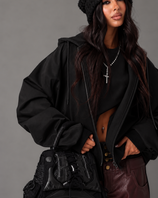 Oversized Bomber Jacket με Ενσωματωμένη Κουκούλα