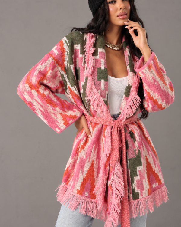 Patterned Knit Ζακέτα με Κρόσσια