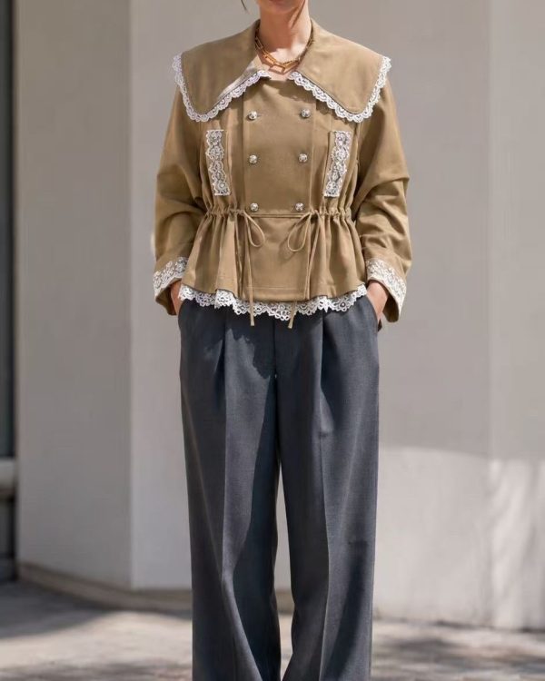 Couture Trench Jacket με Δαντέλα & Oversized Γιακά