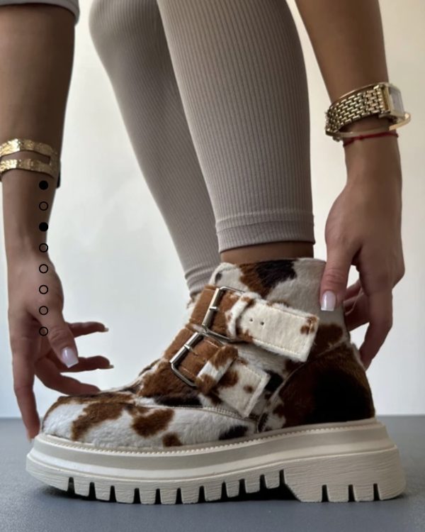 Cow Print Platform Boots με Buckles