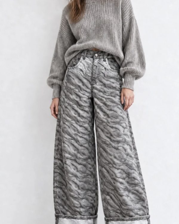 Abstract Print Wide Leg Jeans