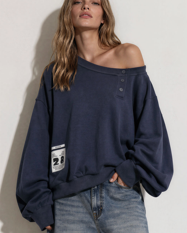 Oversized Off-Shoulder Sweatshirt με Κουμπιά