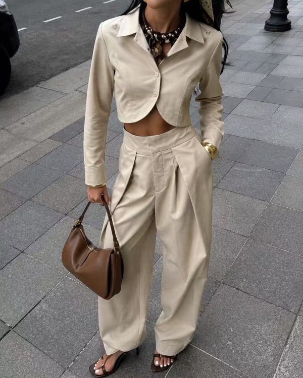 Cropped Tailored Blazer & Wide Leg Pants Set