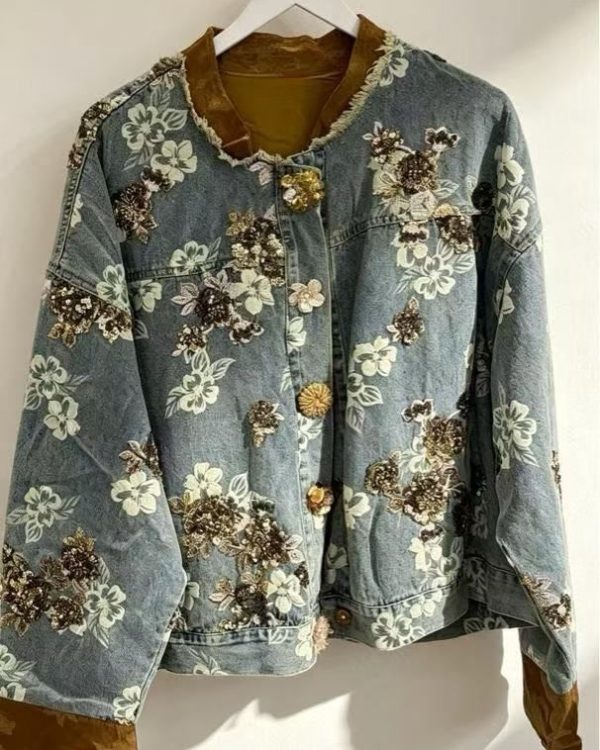 Τζιν Jacket Floral με Παγιέτες