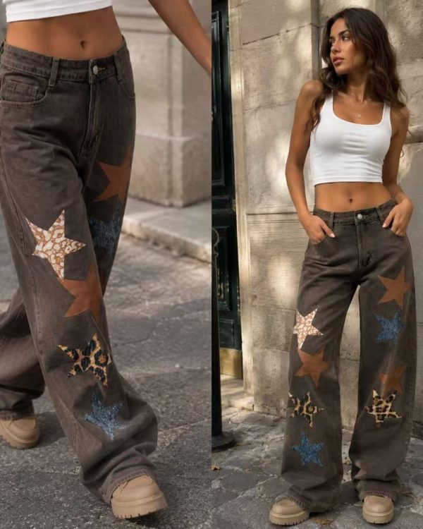 Star Patch Wide Leg Jeans