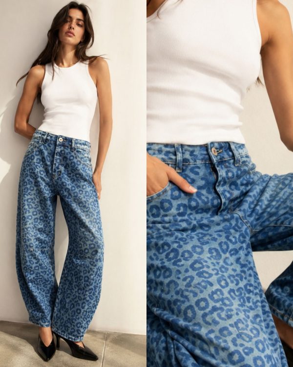 Blue Leopard Wide Leg Jeans