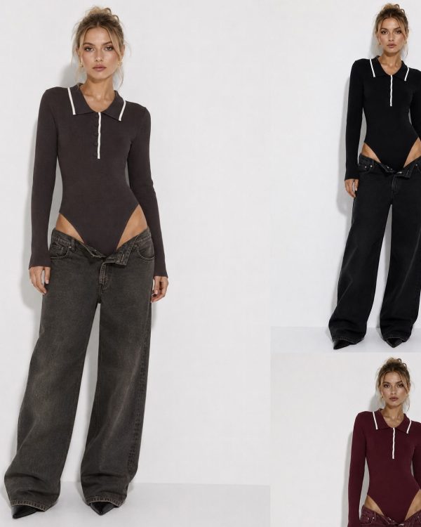 Ribbed Bodysuit με Contrast Λεπτομέρειες (Αντιγραφή)