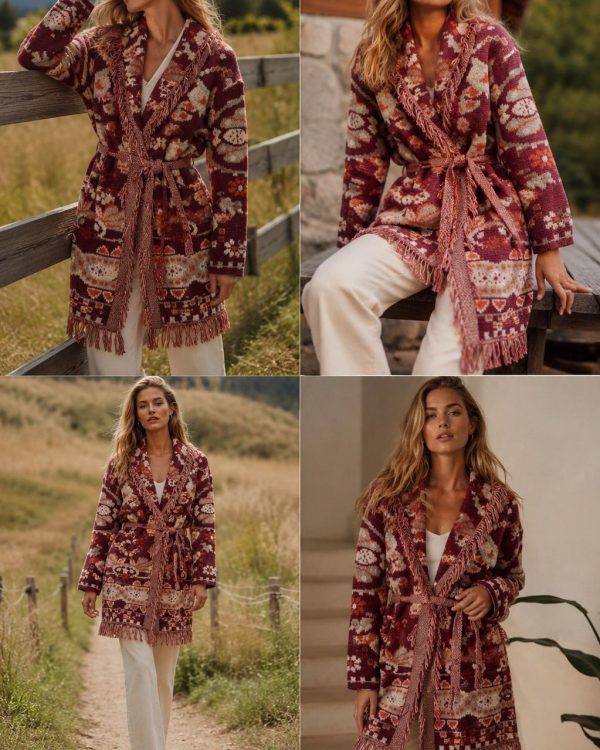 Boho Jacquard Ζακέτα με Κρόσσια