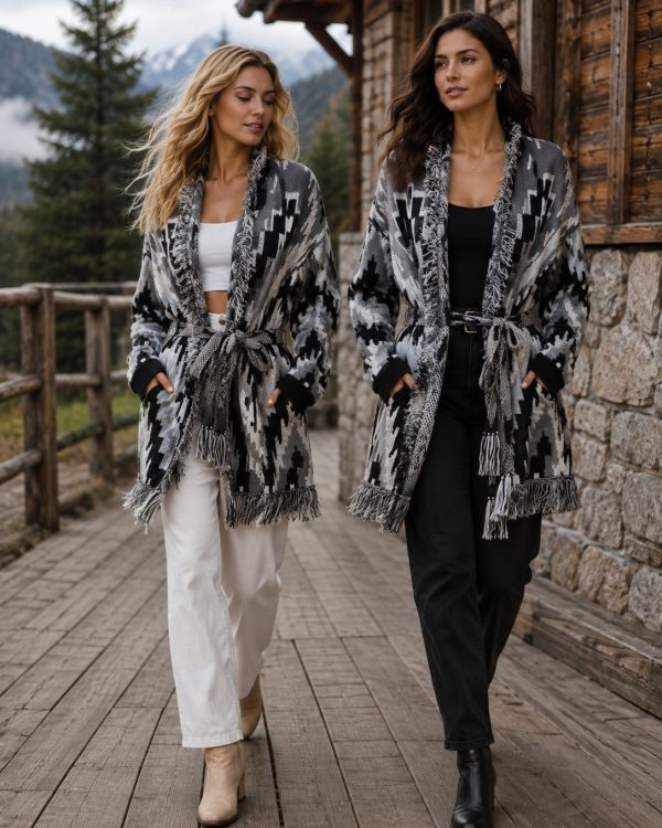 Patterned Knit Ζακέτα με Κρόσσια