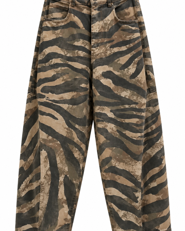 Animal Print Wide Leg Jeans σε Χακί