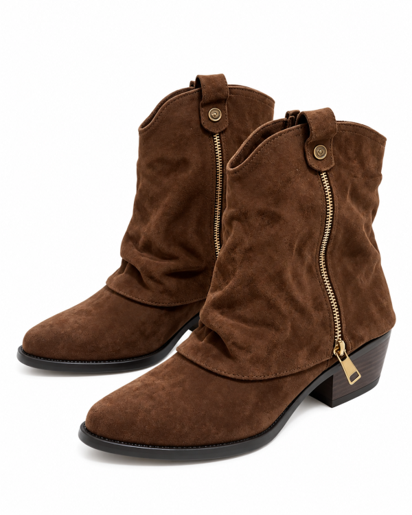 Καφέ Ankle Boots με Φερμουάρ