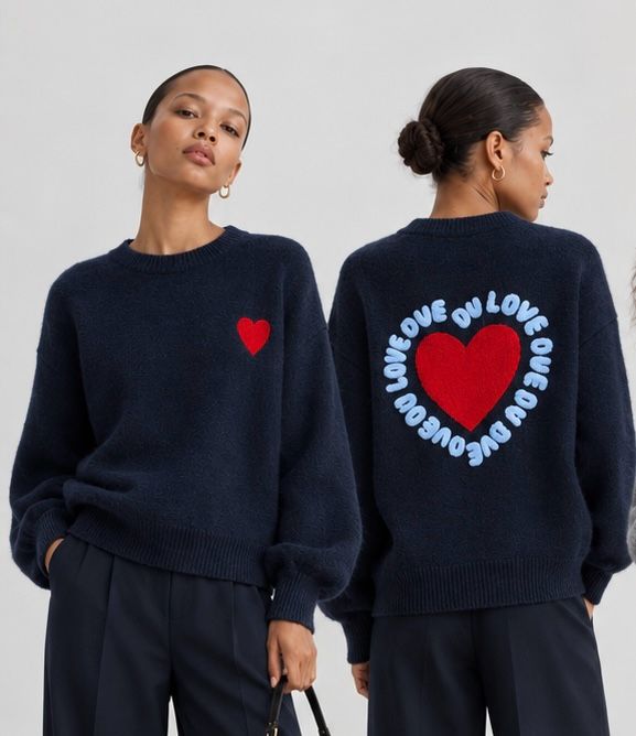 Πλεκτή Μπλούζα Love με Καρδιά – Navy