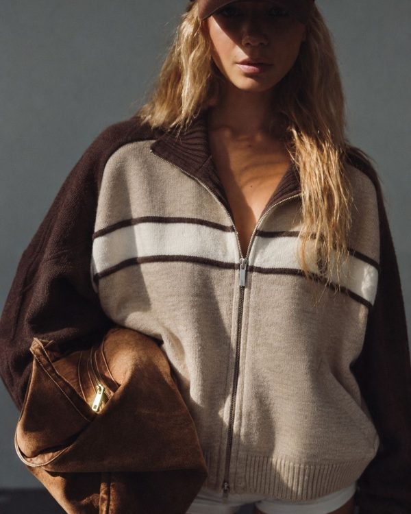 Retro Zip Knit Jacket με Ρίγες