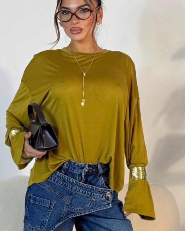 Oversized Μπλούζα Tencel σε Λαδί