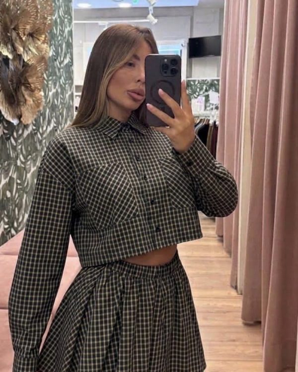 Σετ Καρό Crop Πουκάμισο & Mini Φούστα